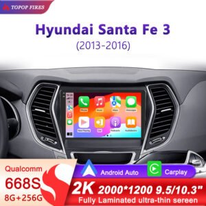 8G+256GB Car Andriod Screen for Hyundai Santa Fe3 (2013-2016) 9.5″ 2K Android 13 Car Stereo Qualcomm Chip